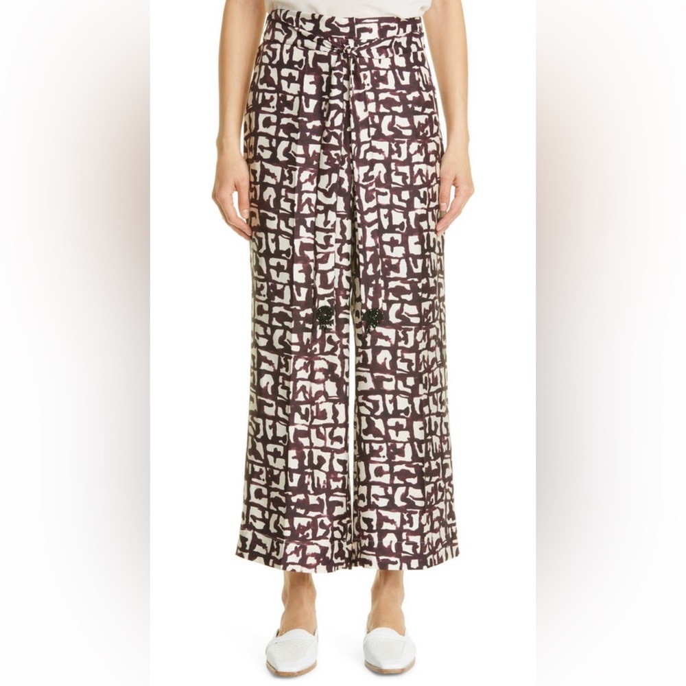 Max mara abstract wide leg silk pants